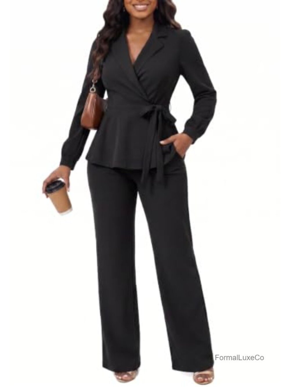 Women's 2 Piece Suit Set Business Casual Pants Outfit V-Neck Blazer